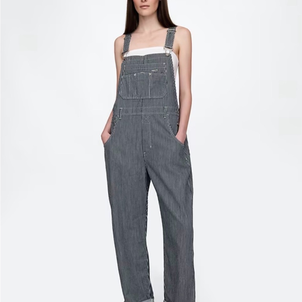 GAP Navy and White Striped Overalls